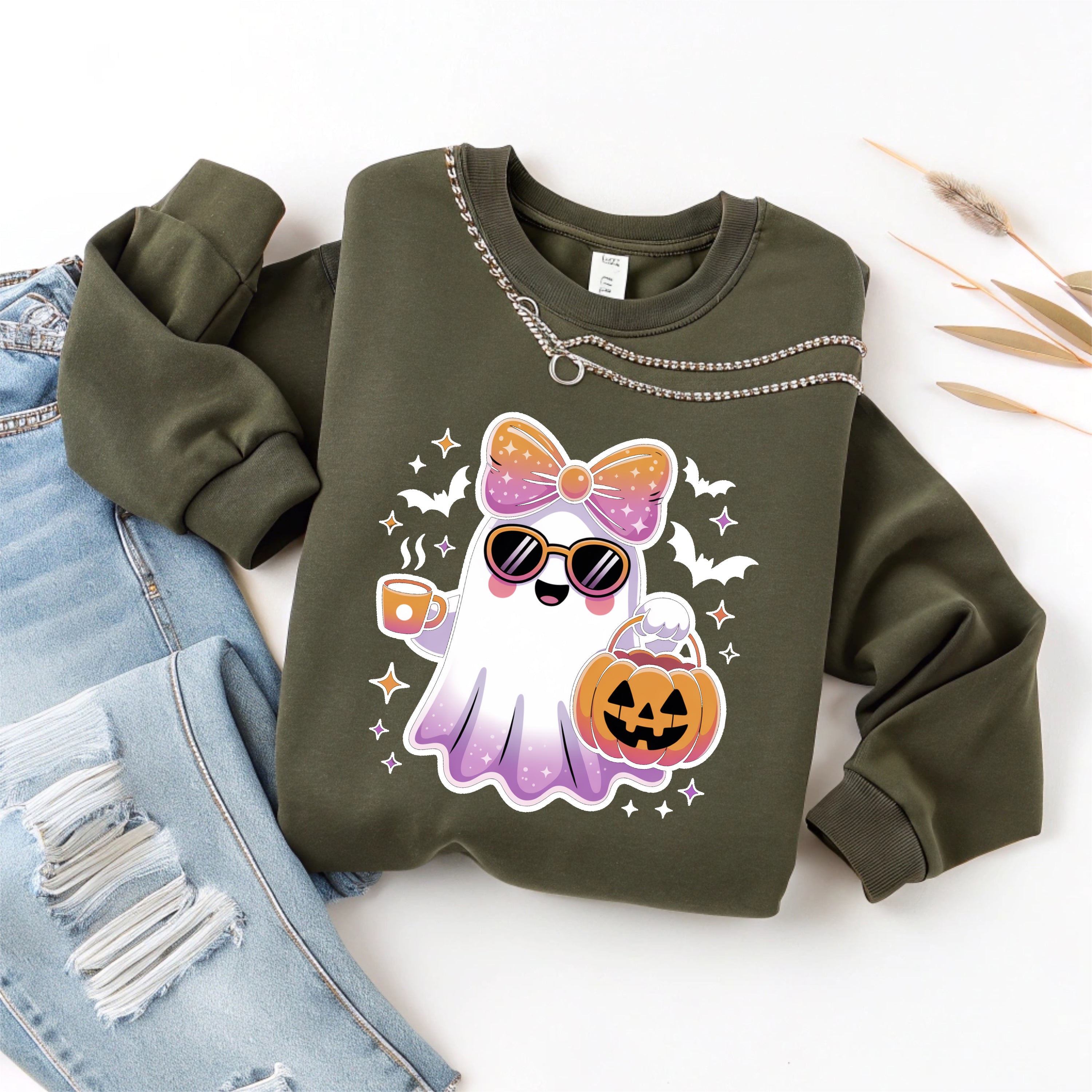 Cute Ghost Bow T-Shirt & Sweatshirt | Kawaii Halloween