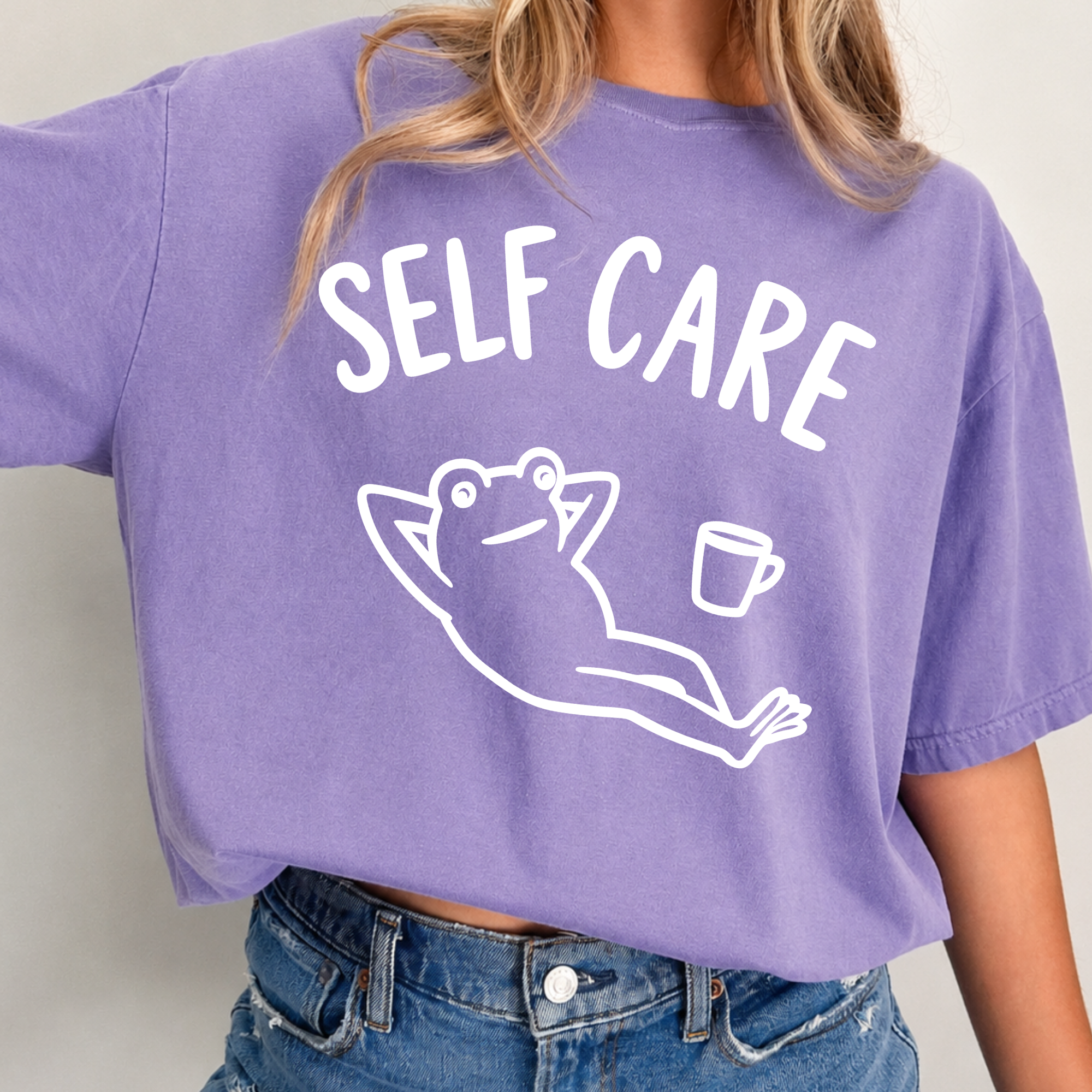 Comfort Colors Self Care Relaxing Frog Coffee Graphic Shirt