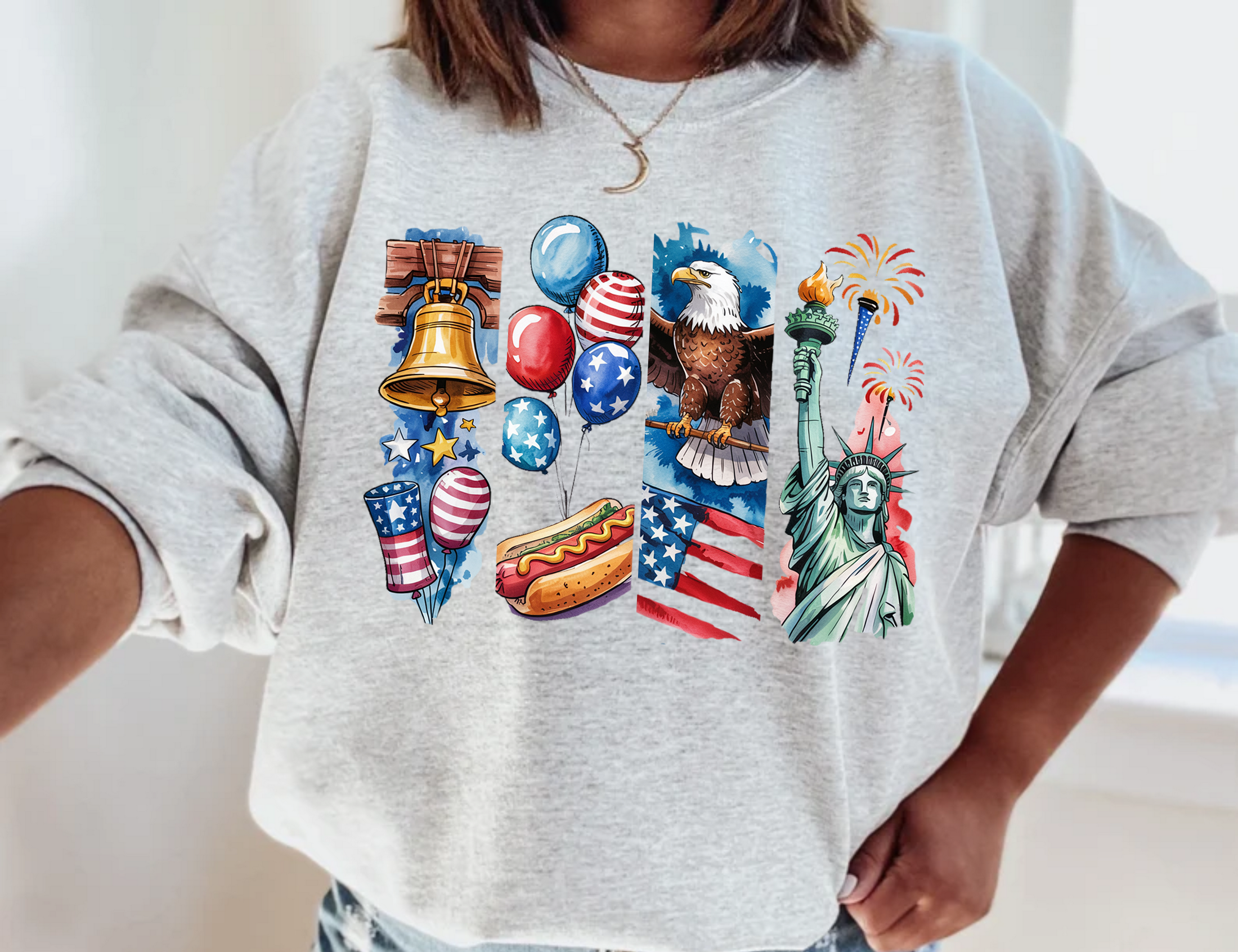 4th of July Watercolor Patriotic T-Shirt & Sweatshirt