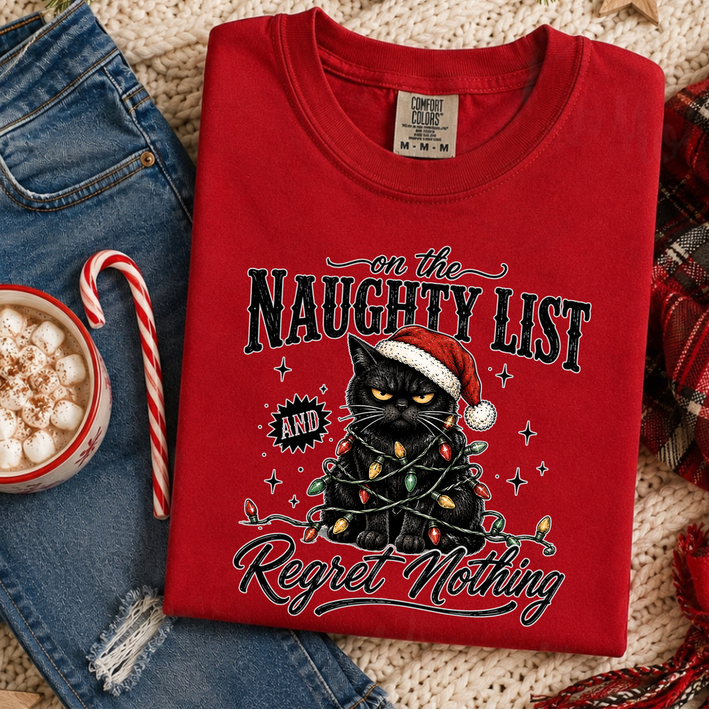 Comfort Colors Funny Naughty List Black Cat Christmas Shirt
