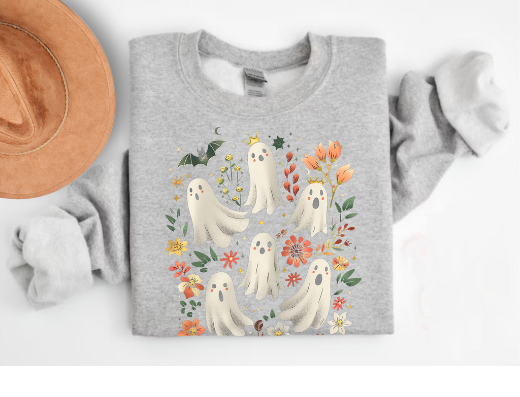 Floral Cute Halloween Ghost T-Shirt & Sweatshirt