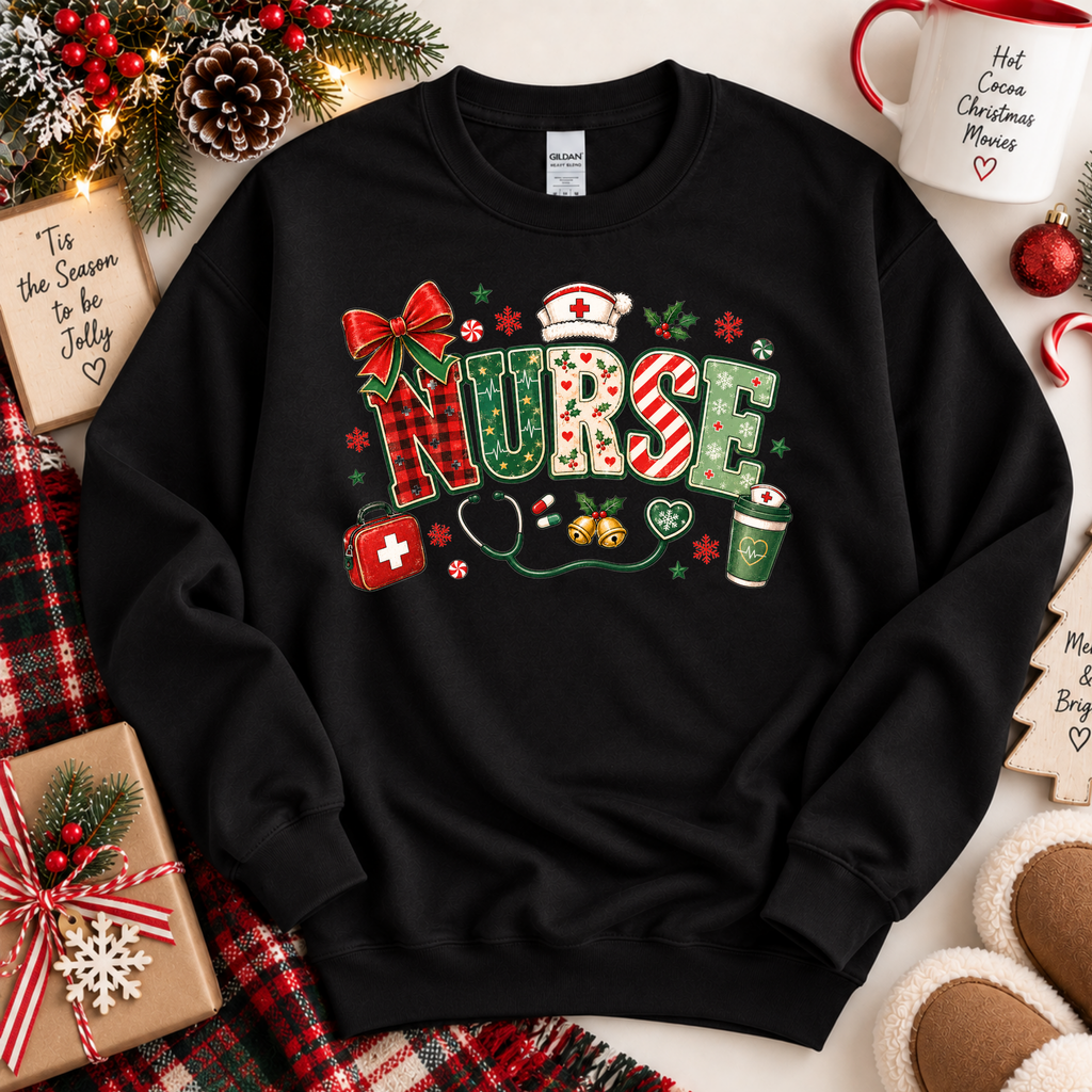 Christmas Nurse Sweatshirt, T-shirt with Medical Holiday Design