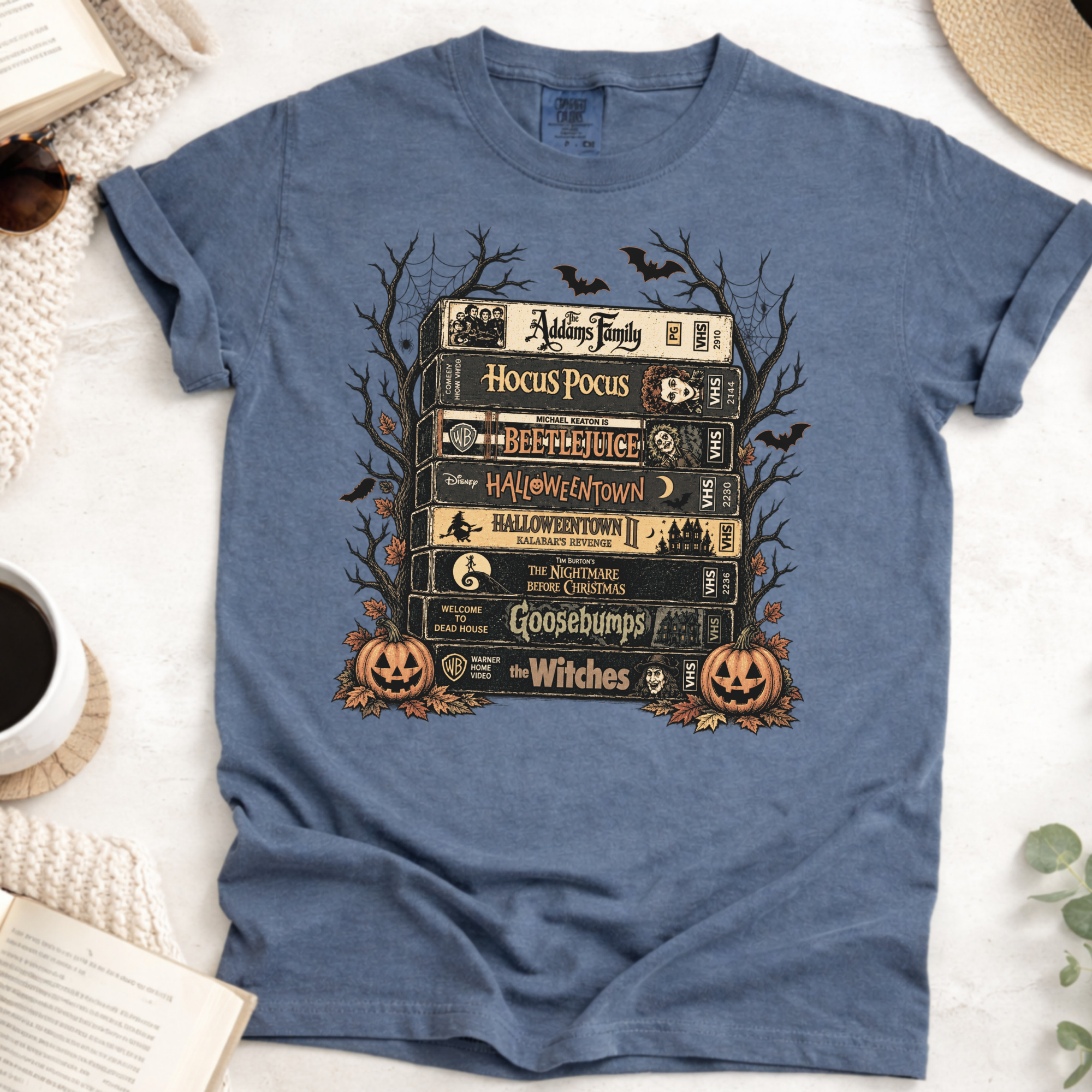 Comfort Colors Vintage Halloween VHS Stack Graphic Tee Shirt