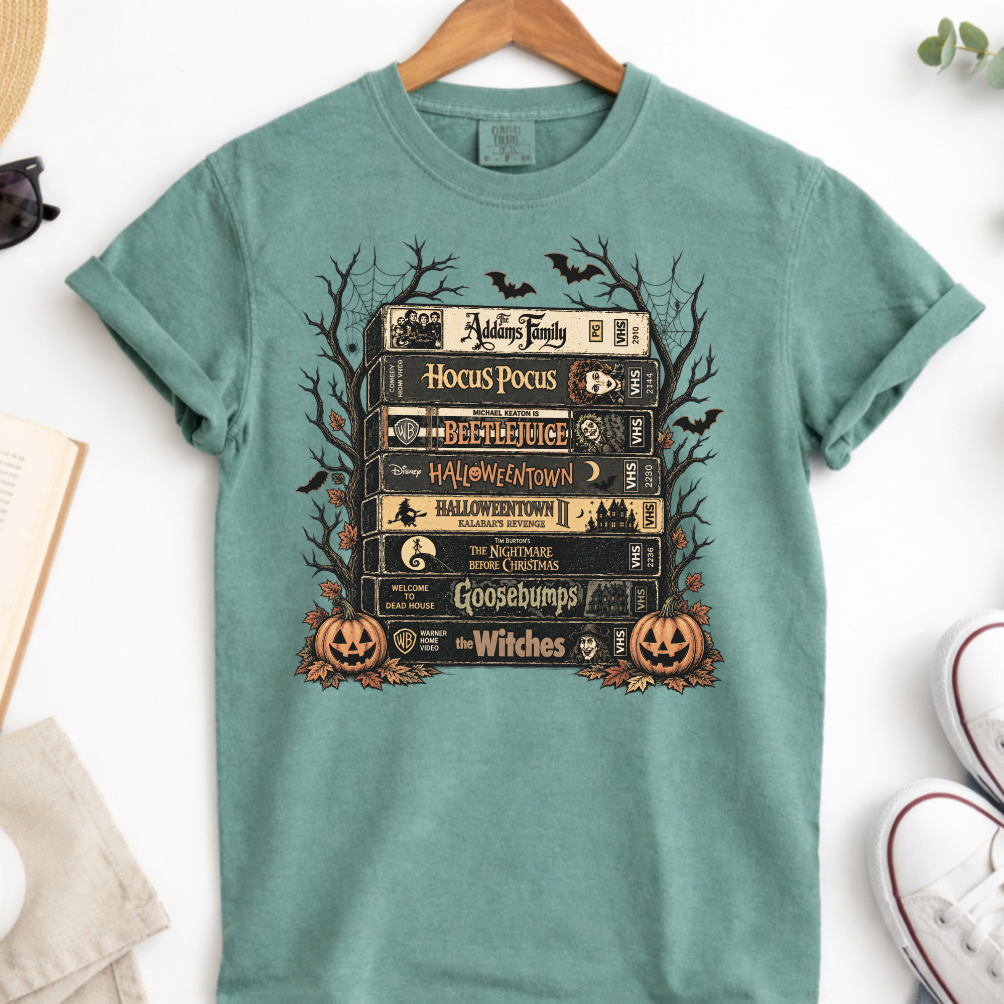 Comfort Colors Vintage Halloween VHS Stack Graphic Tee Shirt