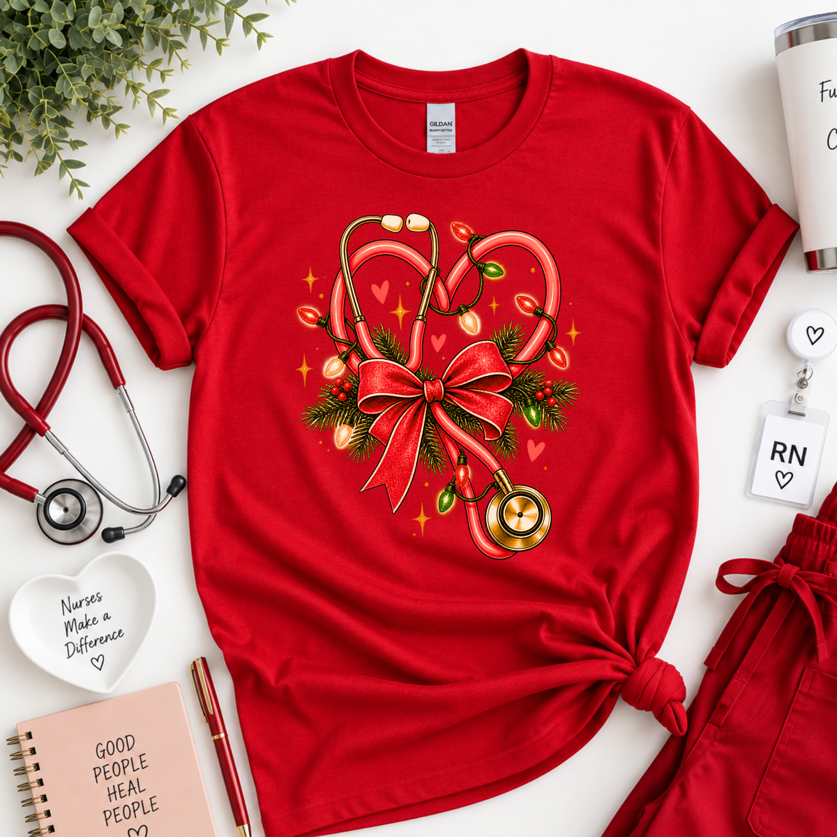 Christmas Nurse Stethoscope Heart Bow Sweatshirt