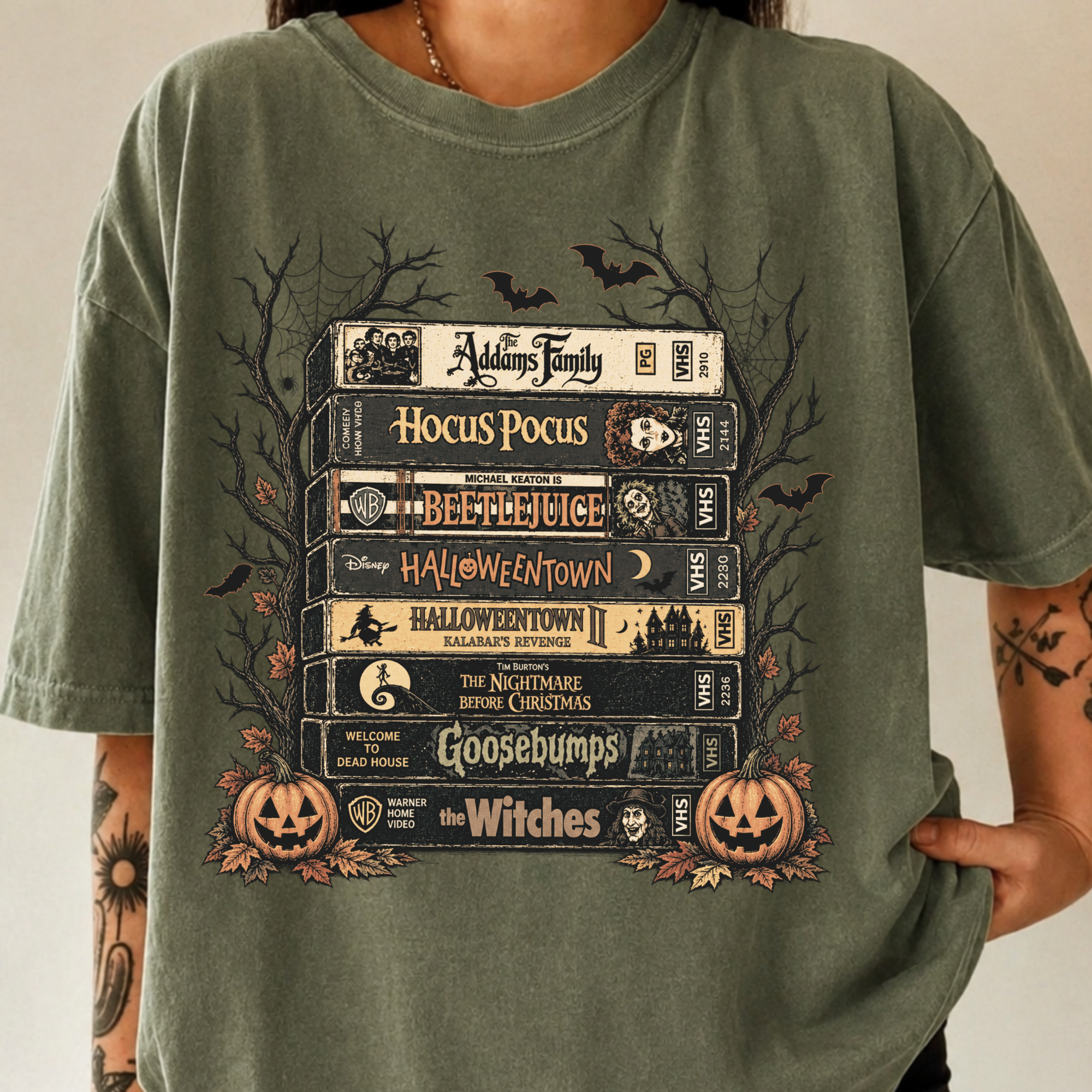 Comfort Colors Vintage Halloween VHS Stack Graphic Tee Shirt