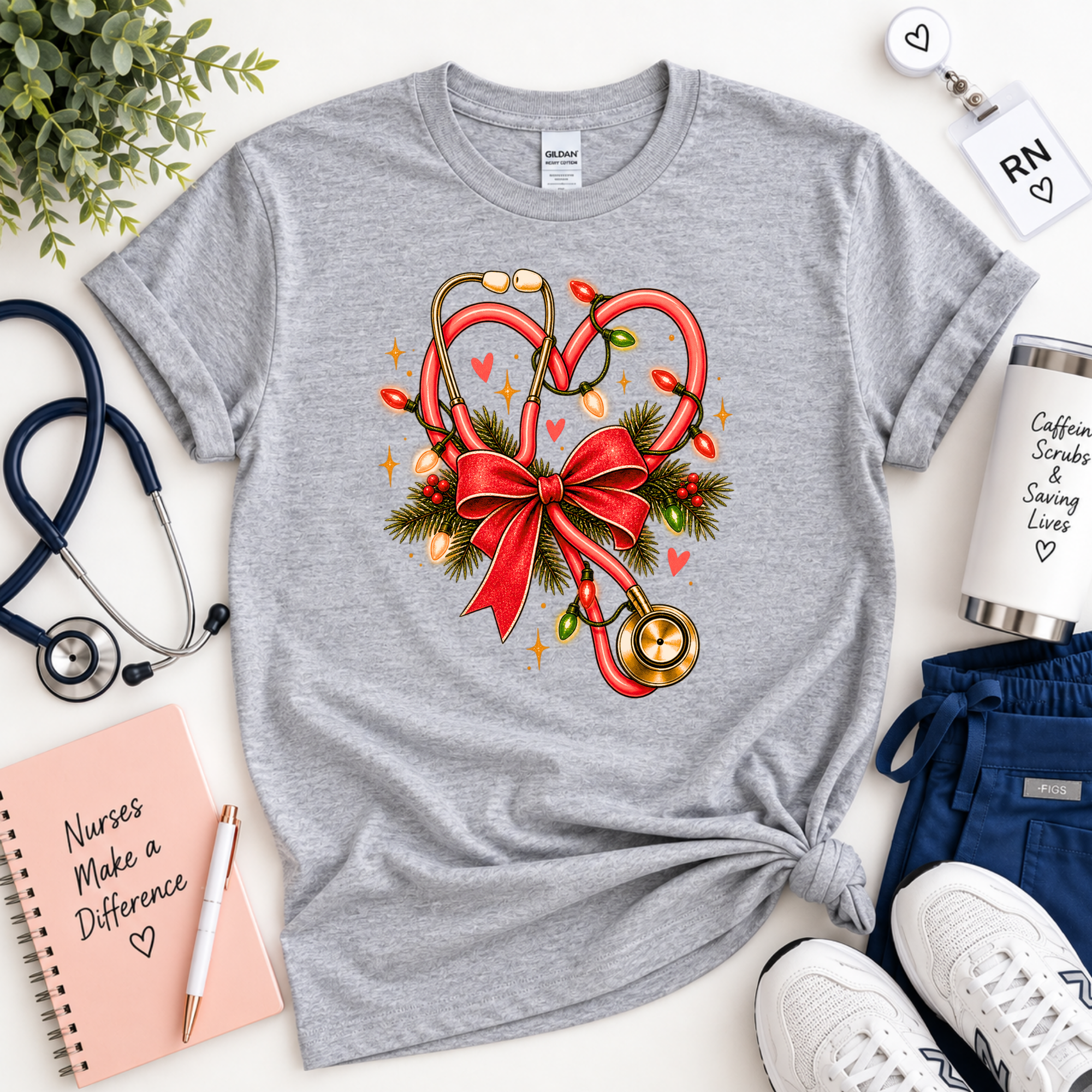 Christmas Nurse Stethoscope Heart Bow Sweatshirt