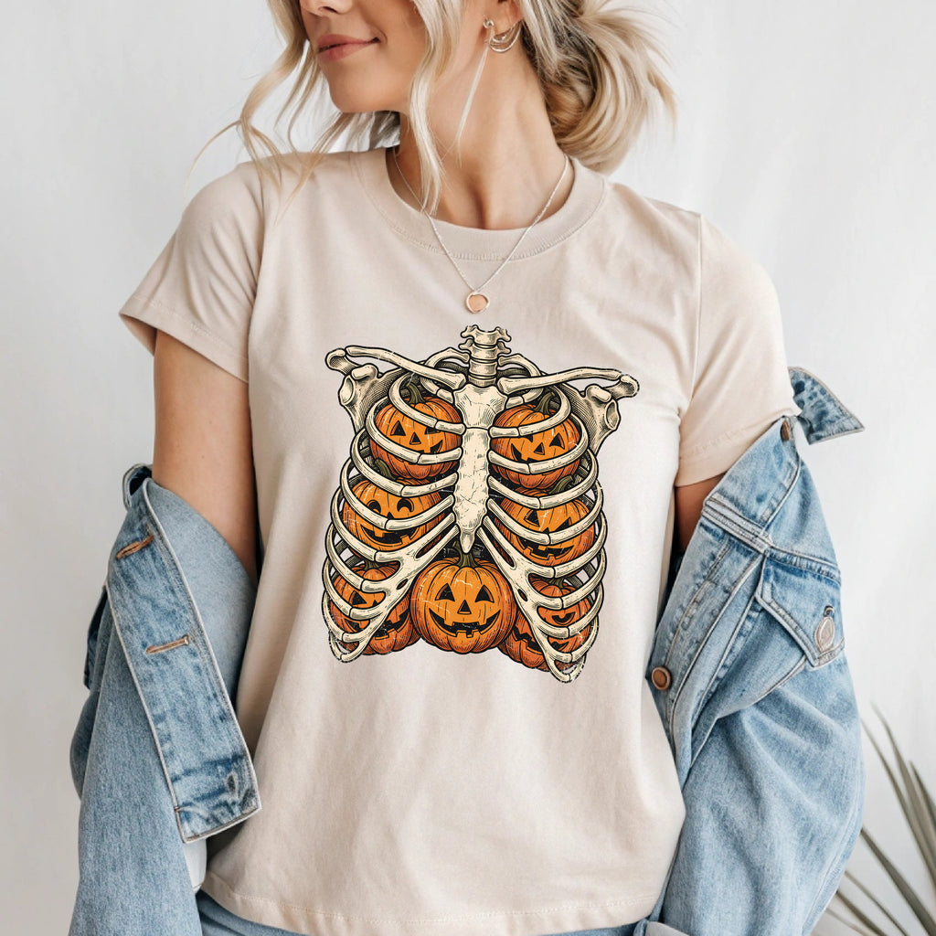 Skeleton Ribcage Pumpkin T-Shirt | Halloween Graphic Tee