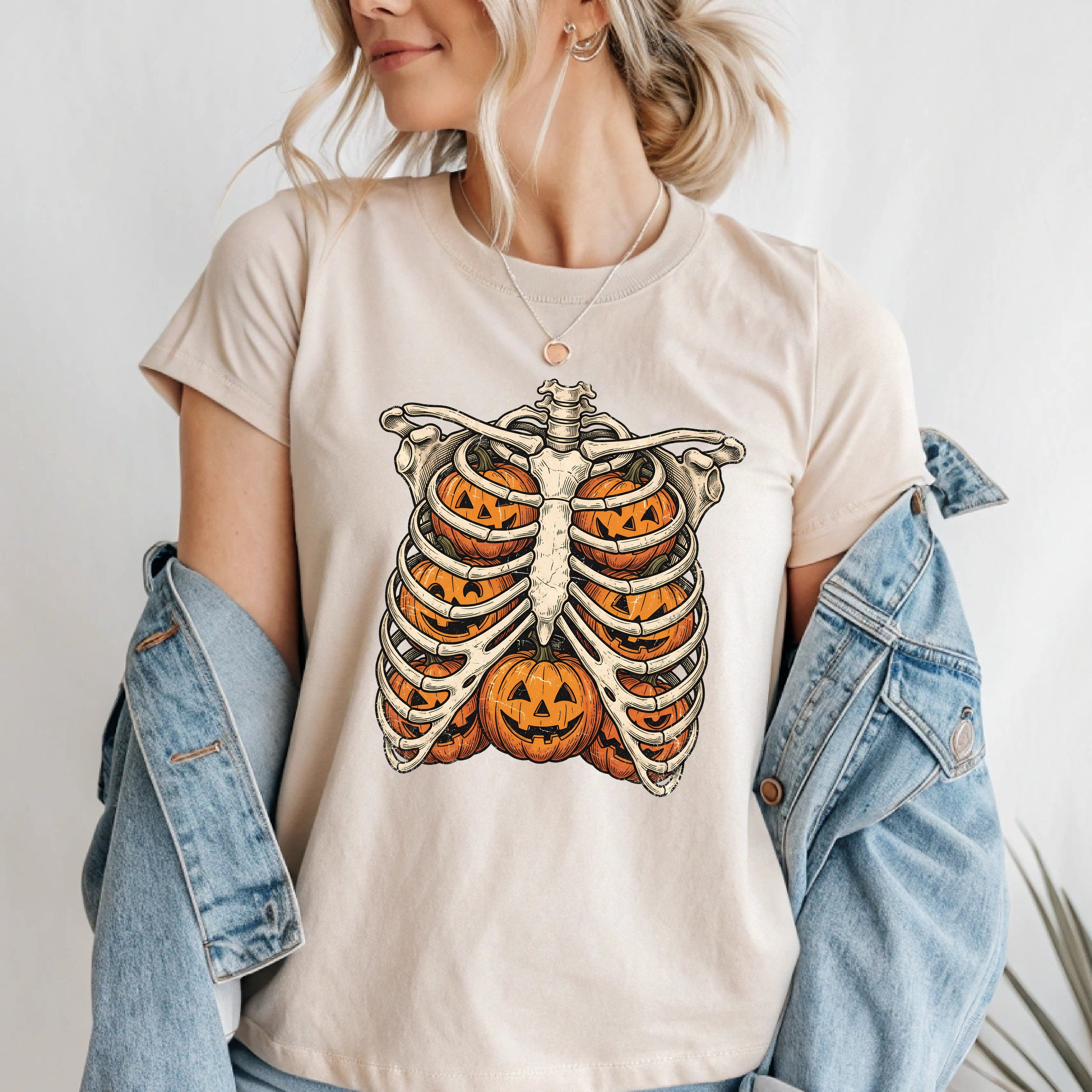 Skeleton Ribcage Pumpkin T-Shirt | Halloween Graphic Tee