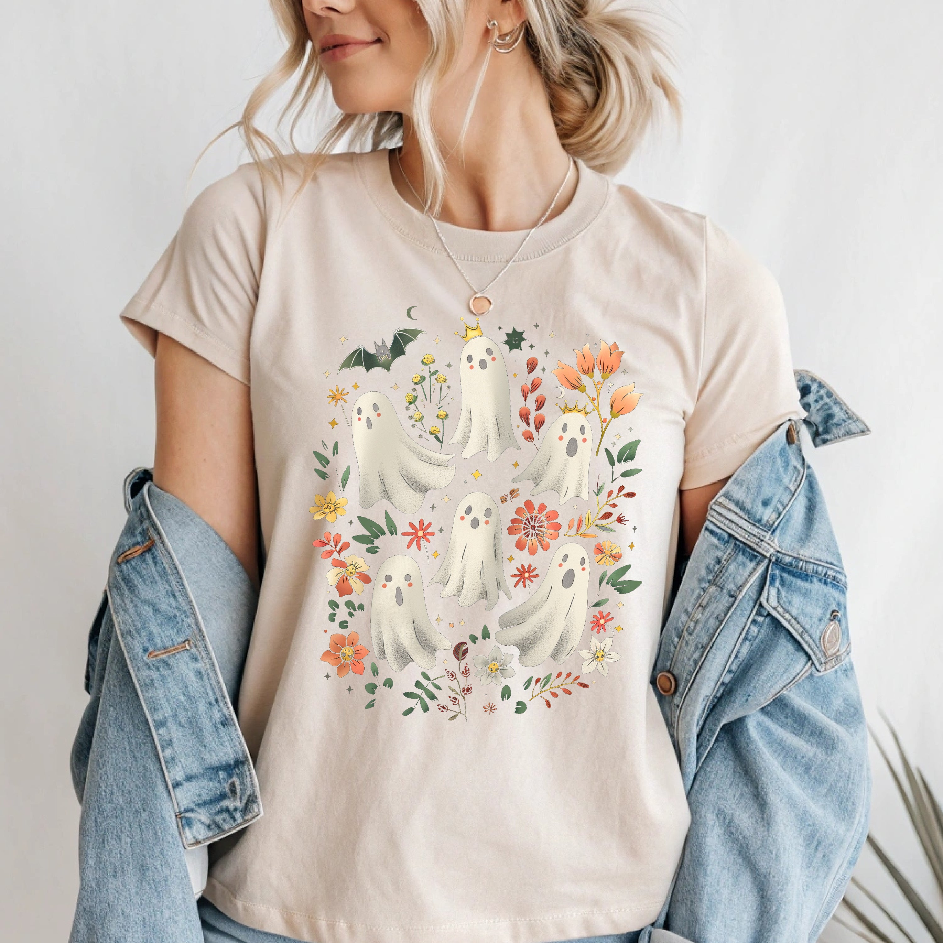 Floral Cute Halloween Ghost T-Shirt & Sweatshirt