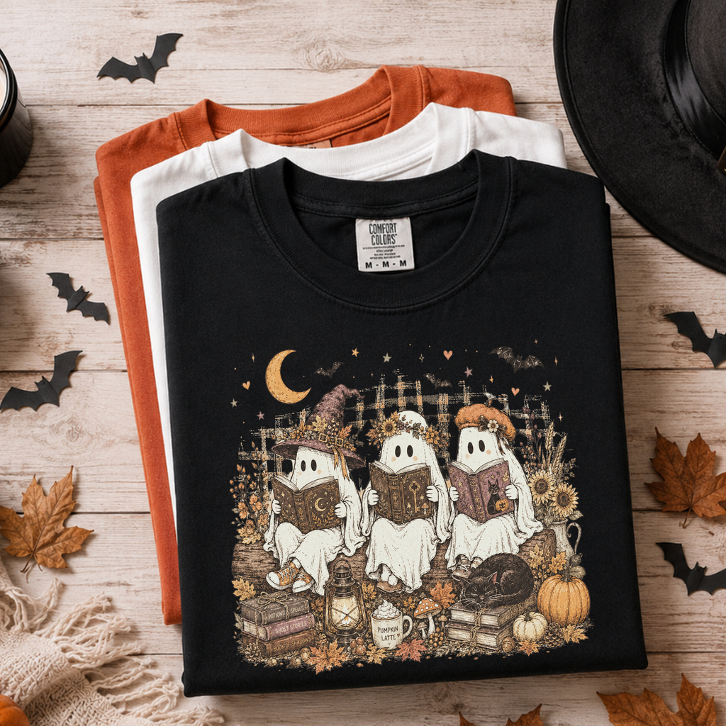 Comfort Colors Bookish Ghost Halloween Shirt – Ghost Reading Book Fall Graphic Tee
