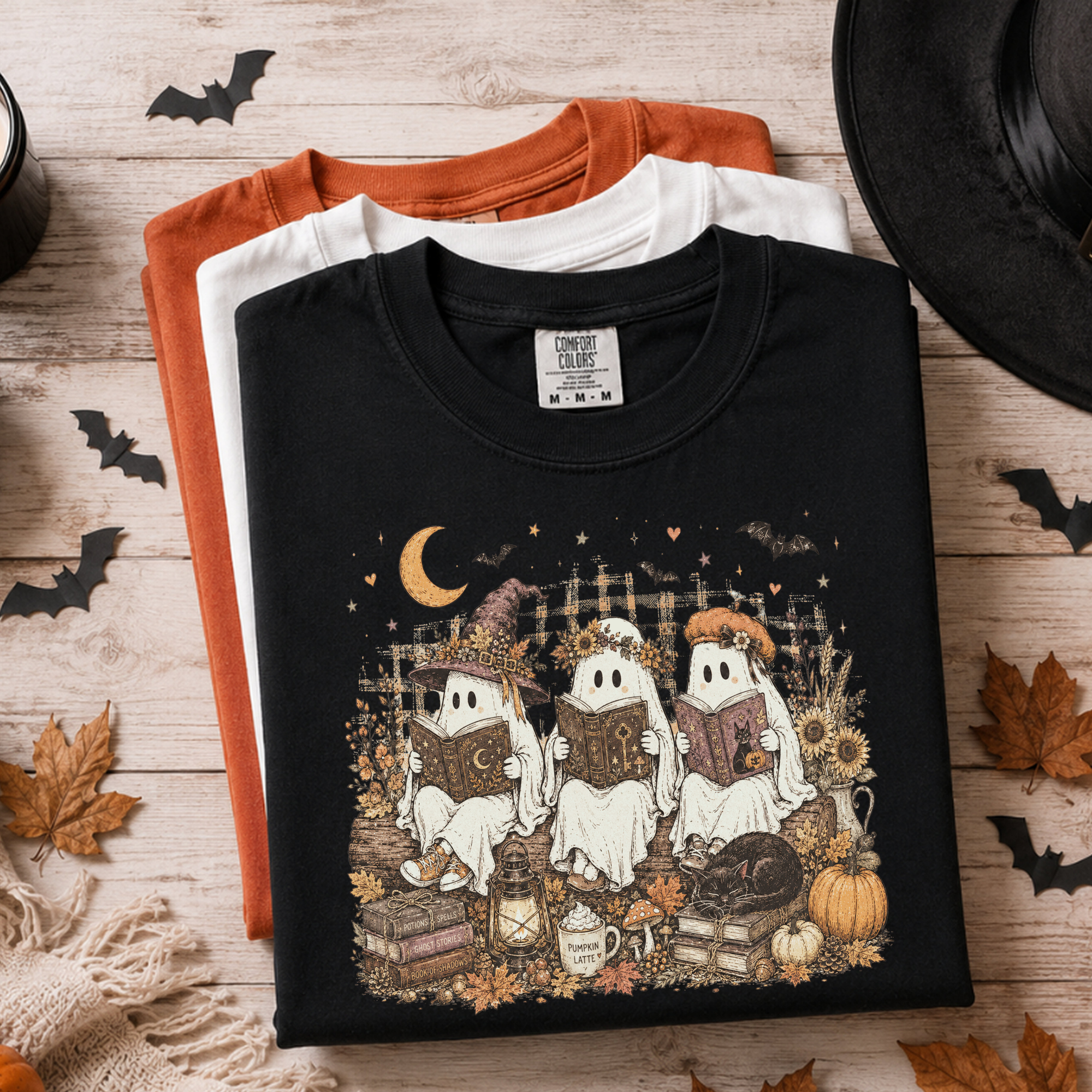 Comfort Colors Bookish Ghost Halloween Shirt – Ghost Reading Book Fall Graphic Tee