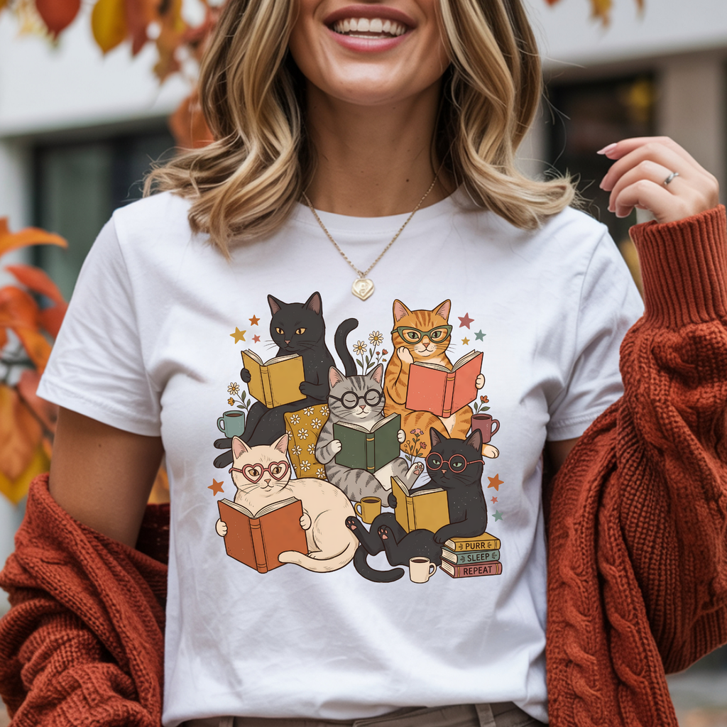Cats Reading Books Shirt – Vintage Literary Cat Tee - Book Lover Gift