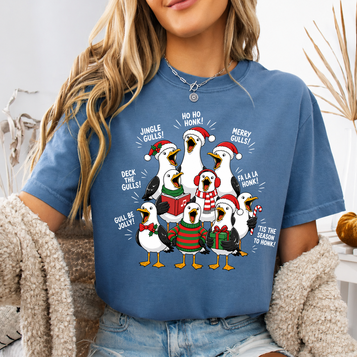 Comfort Colors Funny Christmas Goose T-Shirt, Ho Ho Honk Holiday Top