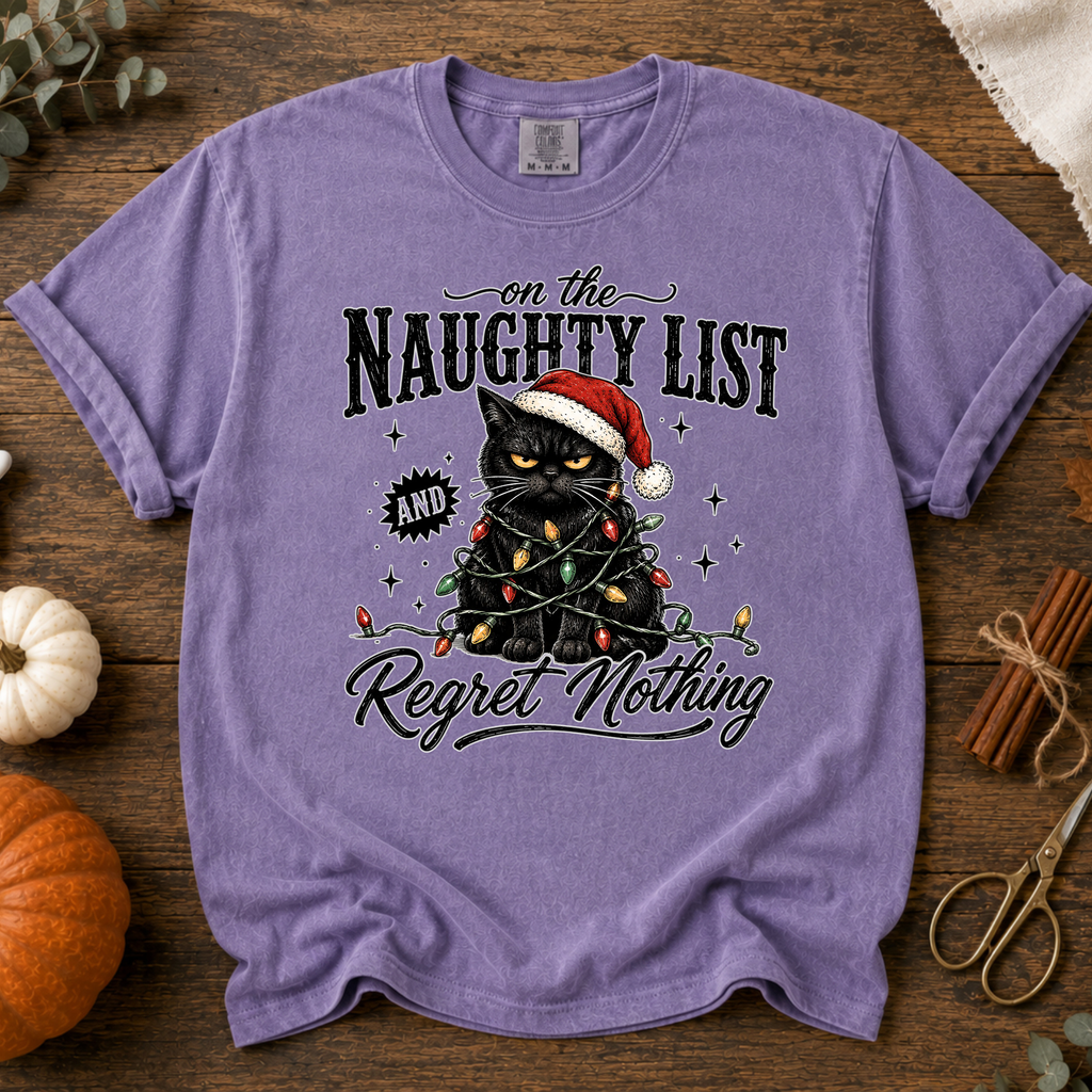 Comfort Colors Funny Naughty List Black Cat Christmas Shirt