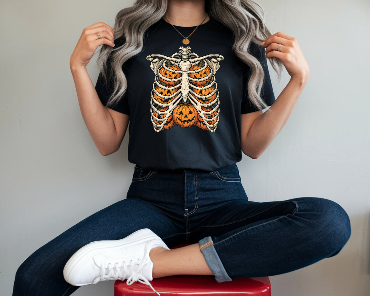 Skeleton Ribcage Pumpkin T-Shirt | Halloween Graphic Tee