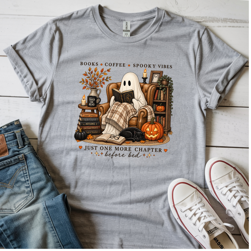 Ghost Reading Book Sweatshirt | Books Coffee Spooky Vibes Shirt | Cozy Ghost Reader Tee