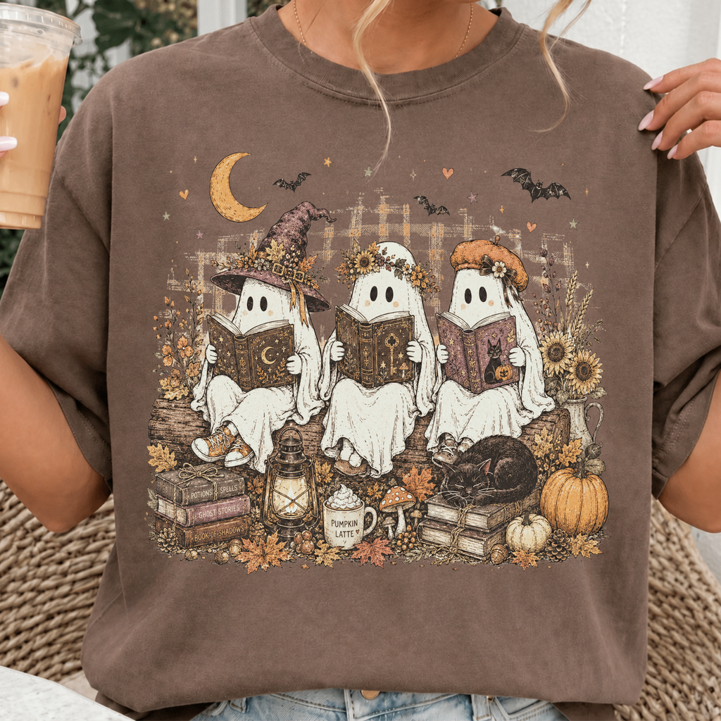 Comfort Colors Bookish Ghost Halloween Shirt – Ghost Reading Book Fall Graphic Tee