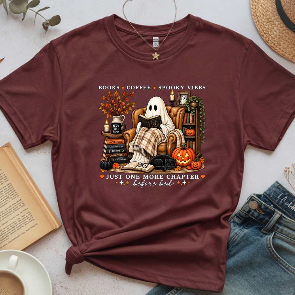Ghost Reading Book Sweatshirt | Books Coffee Spooky Vibes Shirt | Cozy Ghost Reader Tee