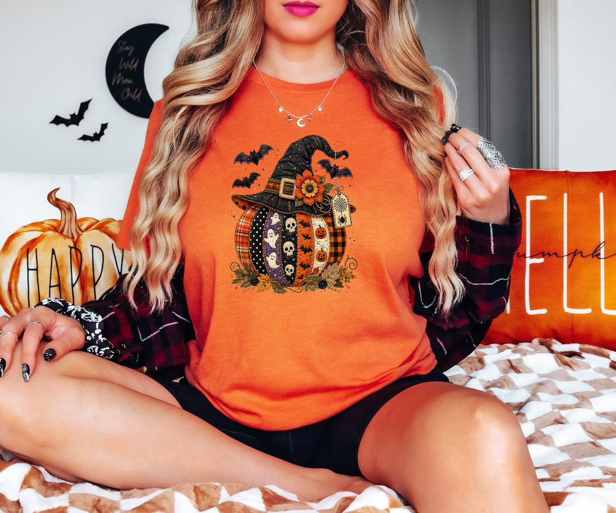 Patchwork Pumpkin T-Shirt – Cozy Fall Graphic Tee