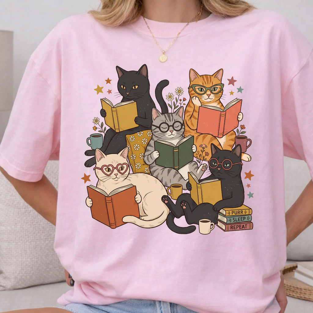 Cats Reading Books Shirt – Vintage Literary Cat Tee - Book Lover Gift