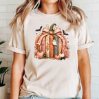 Pumpkin Floral Book Stack Halloween Shirt With Ghost Decoration