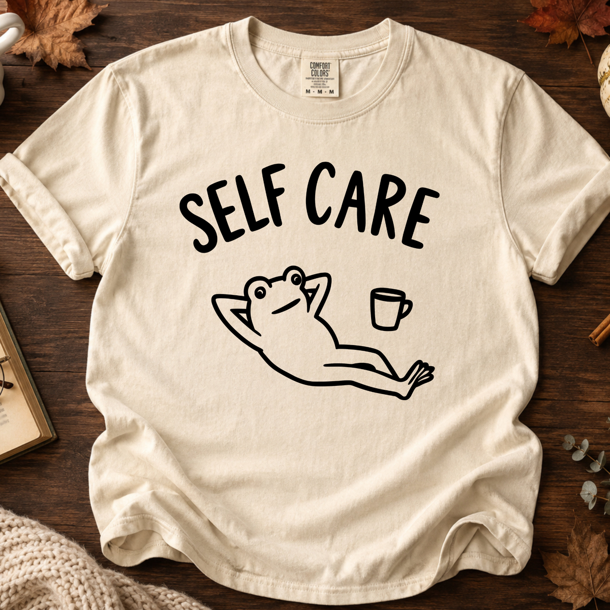 Comfort Colors Self Care Relaxing Frog Coffee Graphic Shirt