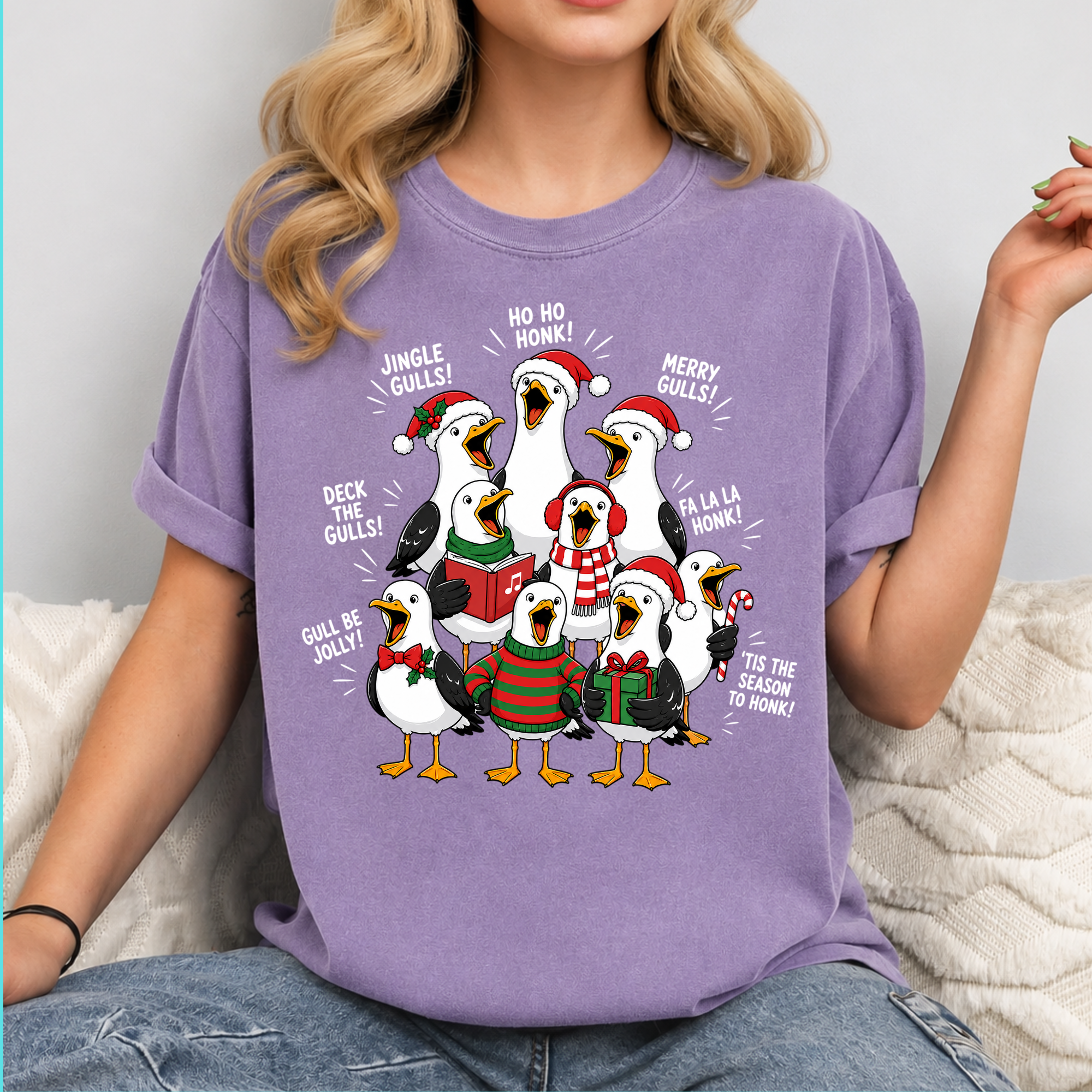 Comfort Colors Funny Christmas Goose T-Shirt, Ho Ho Honk Holiday Top