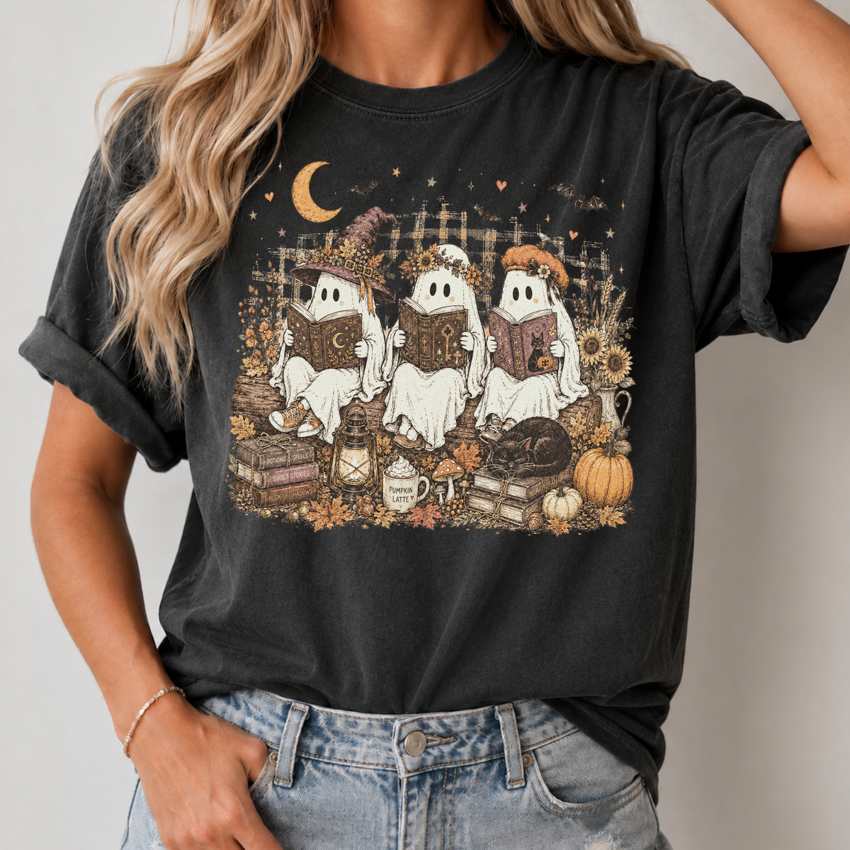 Comfort Colors Bookish Ghost Halloween Shirt – Ghost Reading Book Fall Graphic Tee