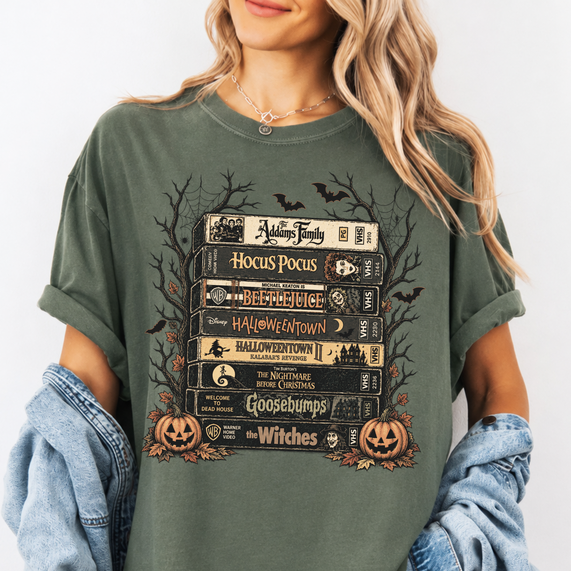 Comfort Colors Vintage Halloween VHS Stack Graphic Tee Shirt