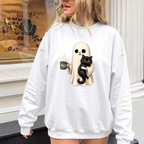 Cute Ghost Hugging Black Cat Shirt – Cozy Halloween Sweatshirt
