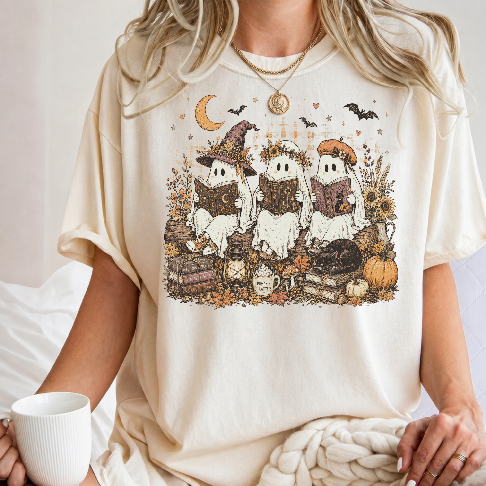 Comfort Colors Bookish Ghost Halloween Shirt – Ghost Reading Book Fall Graphic Tee