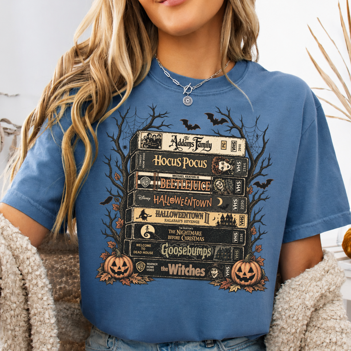 Comfort Colors Vintage Halloween VHS Stack Graphic Tee Shirt