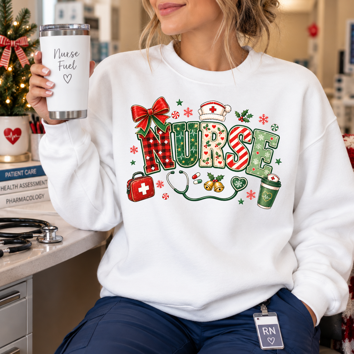 Christmas Nurse Sweatshirt, T-shirt with Medical Holiday Design