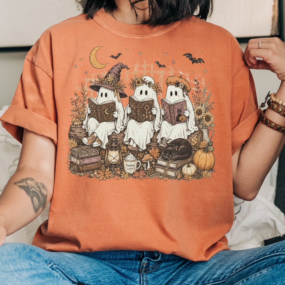 Comfort Colors Bookish Ghost Halloween Shirt – Ghost Reading Book Fall Graphic Tee