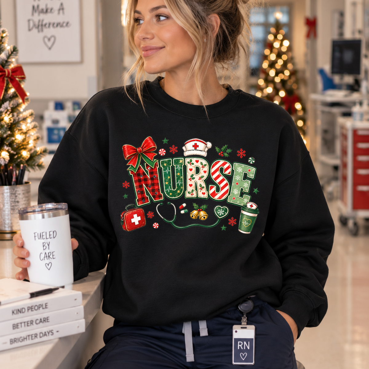 Christmas Nurse Sweatshirt, T-shirt with Medical Holiday Design