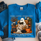 Ghost Reading Book Sweatshirt | Books Coffee Spooky Vibes Shirt | Cozy Ghost Reader Tee