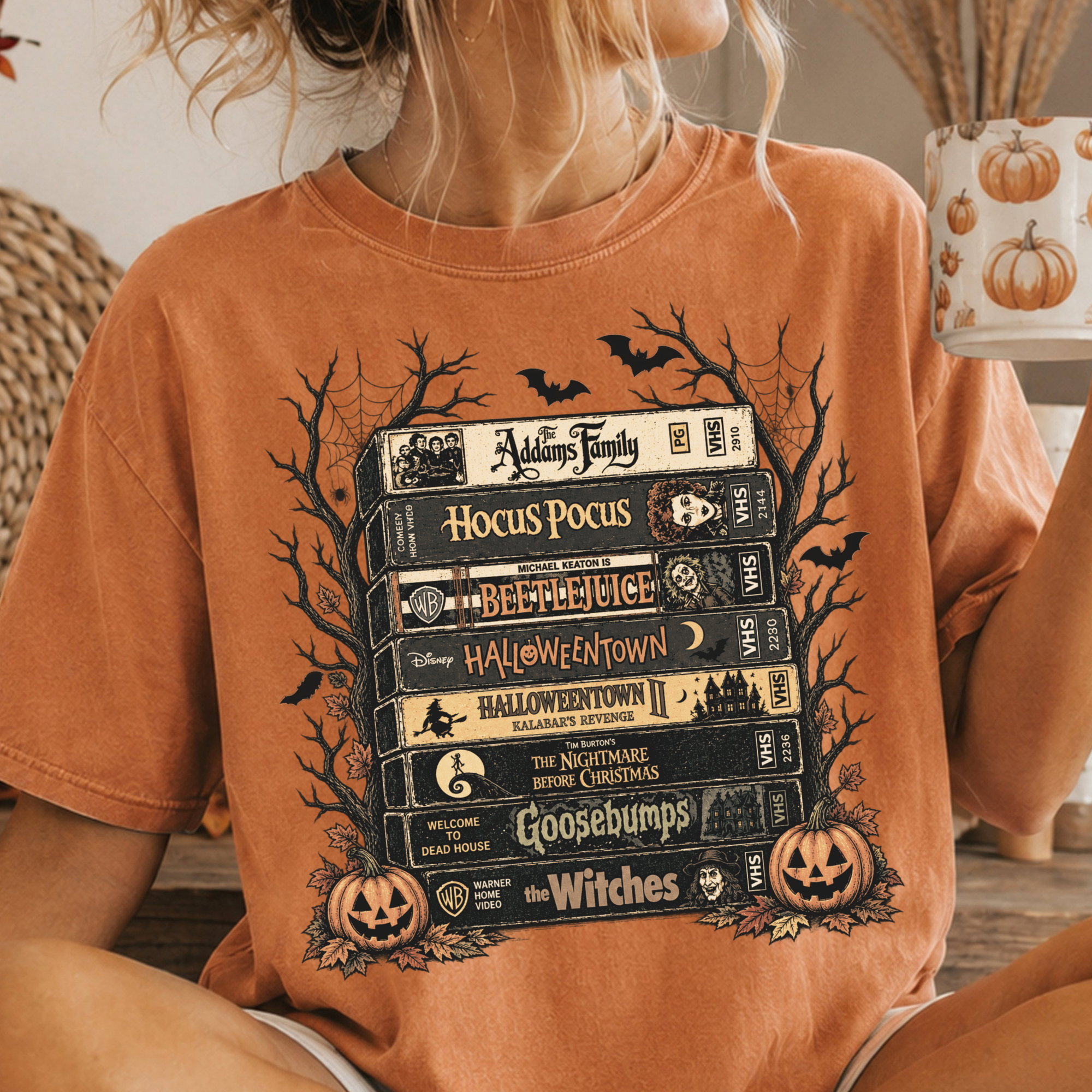 Comfort Colors Vintage Halloween VHS Stack Graphic Tee Shirt