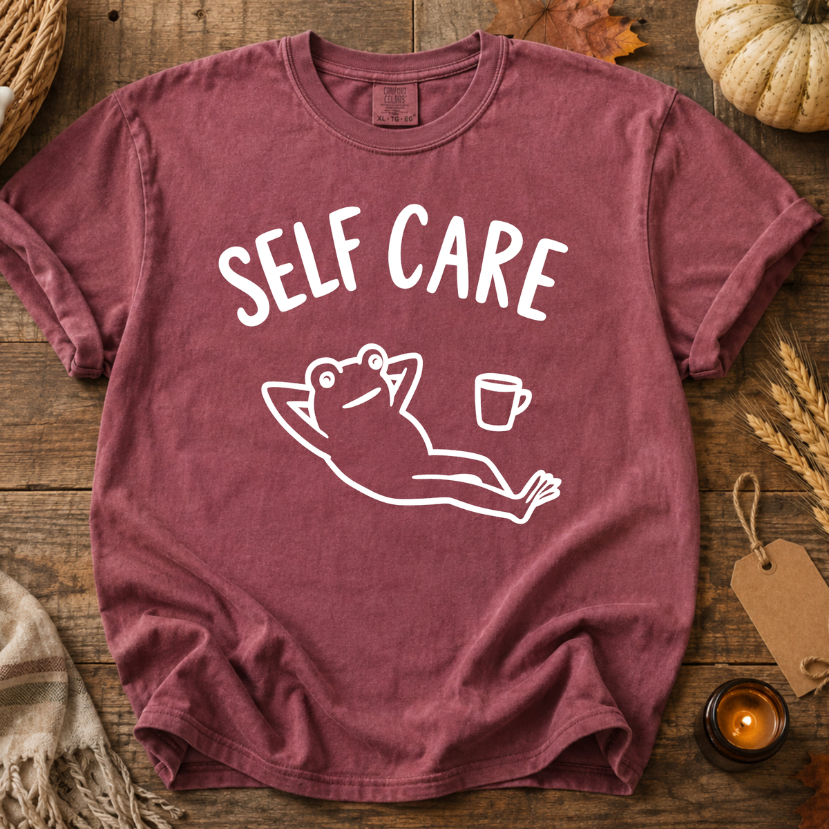 Comfort Colors Self Care Relaxing Frog Coffee Graphic Shirt