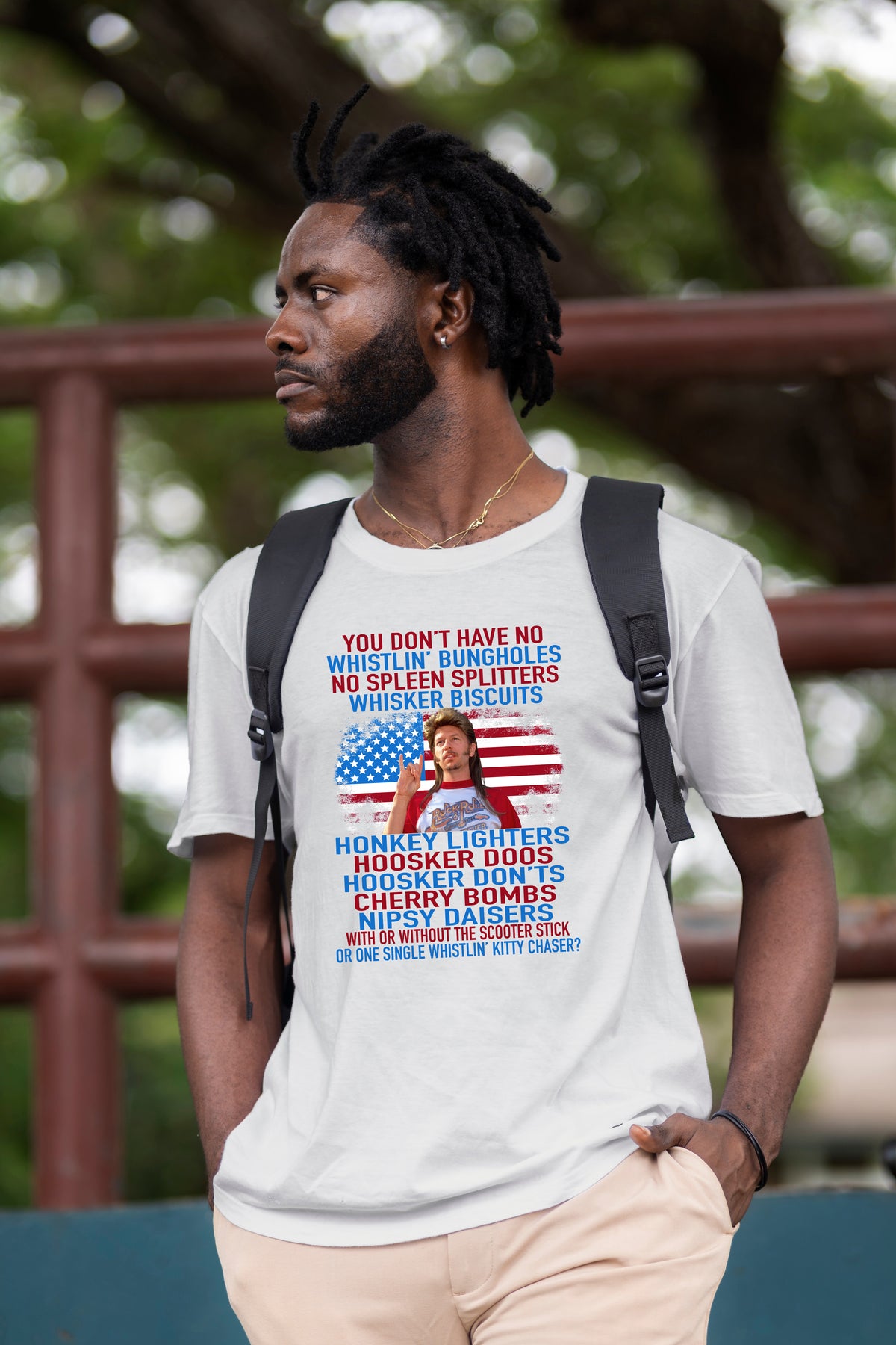 Joe Dirt Fireworks Quote Graphic T-Shirt - Whistlin' Bungholes Tee
