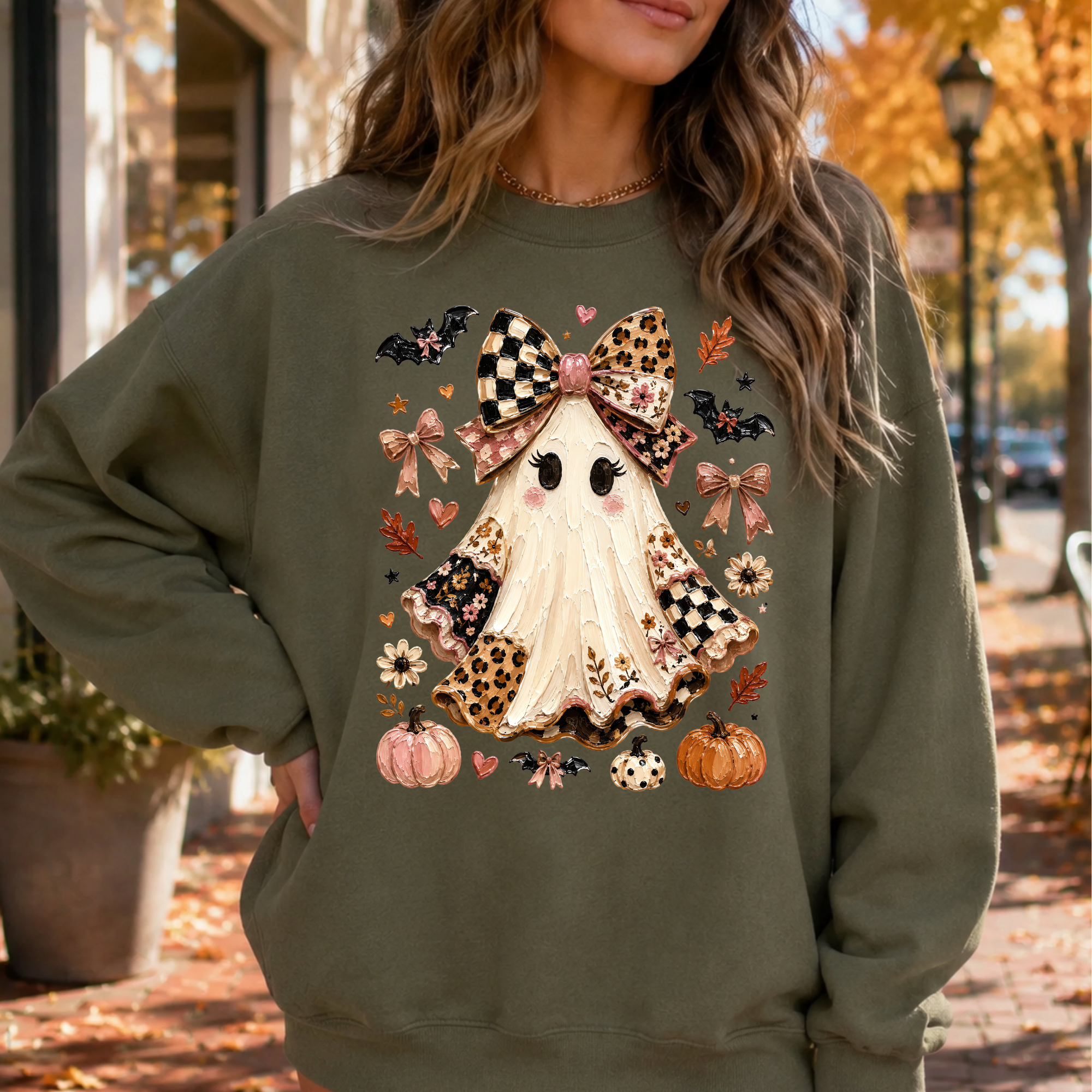 Coquette Halloween Ghost Shirt – Cute Bow & Leopard Fall Graphic Tee