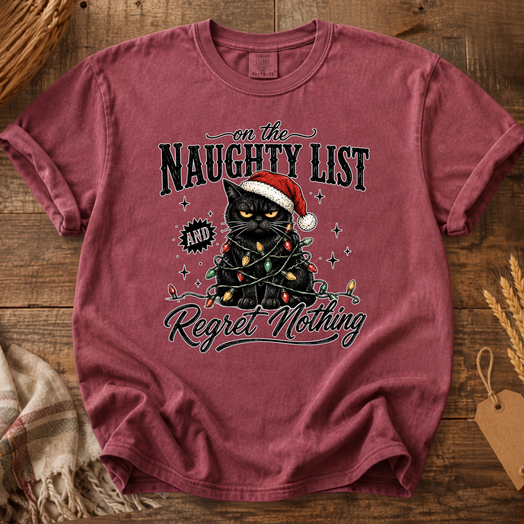 Comfort Colors Funny Naughty List Black Cat Christmas Shirt