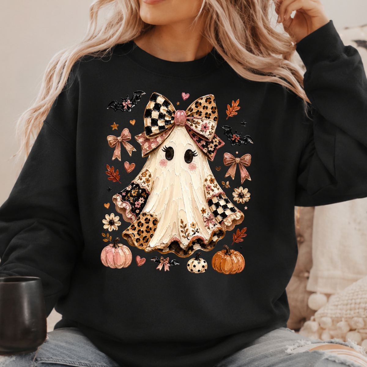 Coquette Halloween Ghost Shirt – Cute Bow & Leopard Fall Graphic Tee