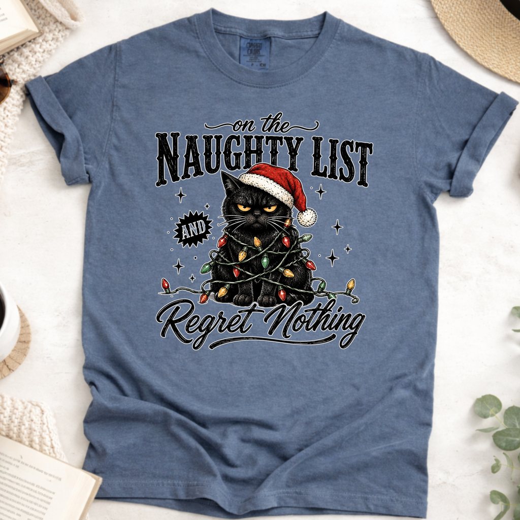 Comfort Colors Funny Naughty List Black Cat Christmas Shirt