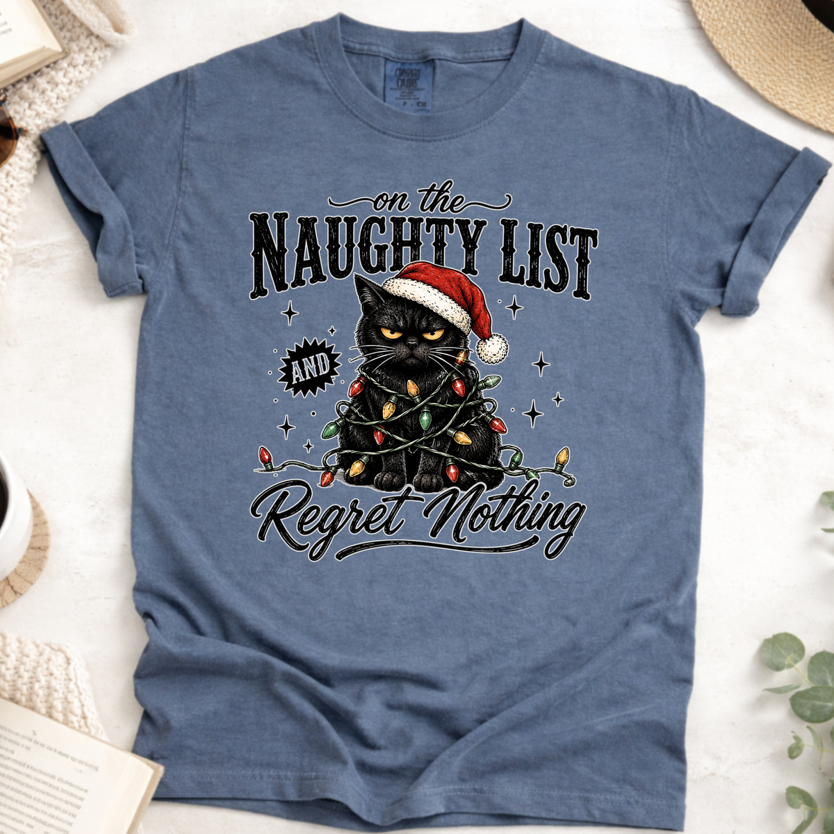 Comfort Colors Funny Naughty List Black Cat Christmas Shirt
