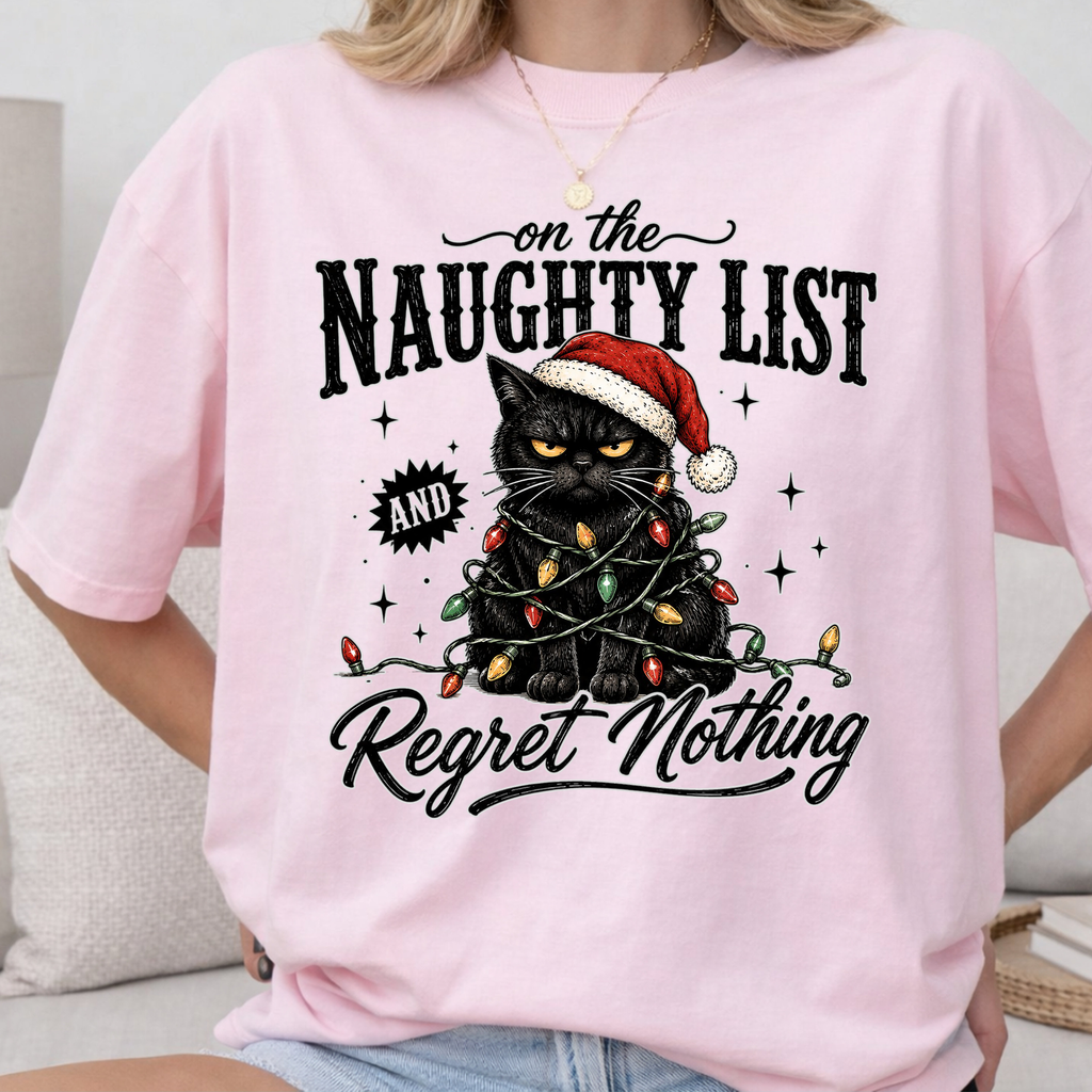 Comfort Colors Funny Naughty List Black Cat Christmas Shirt