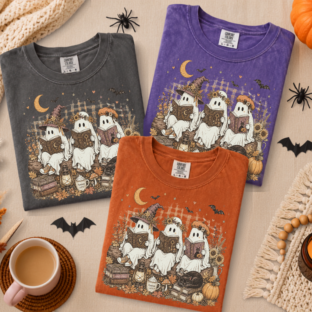Comfort Colors Bookish Ghost Halloween Shirt – Ghost Reading Book Fall Graphic Tee