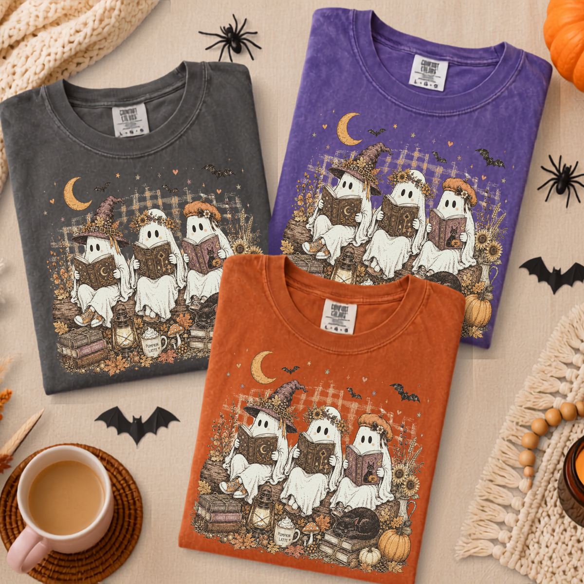 Comfort Colors Bookish Ghost Halloween Shirt – Ghost Reading Book Fall Graphic Tee