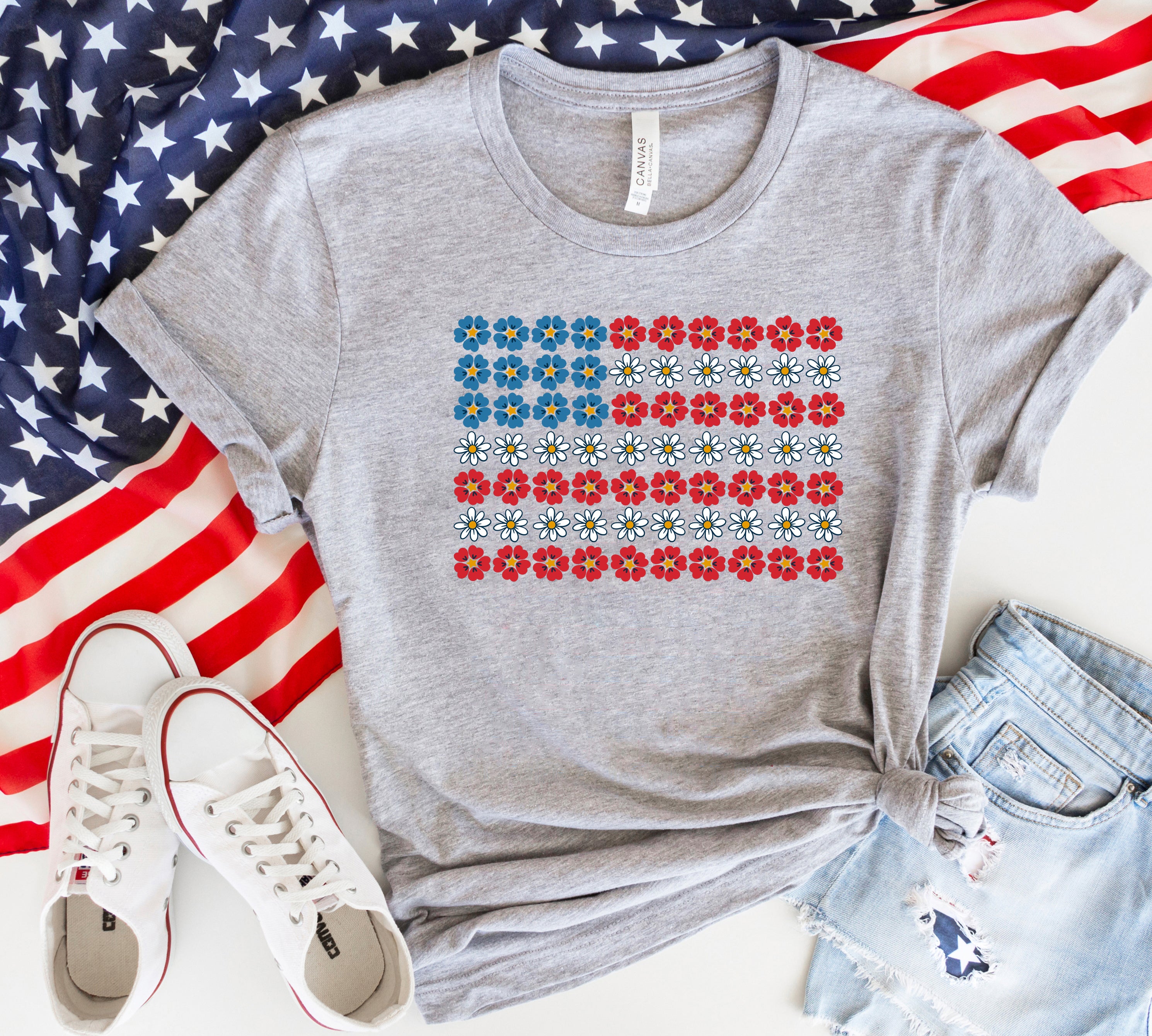 Floral USA Flag 4th of July T-Shirt & Sweatshirt
