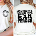 White t-shirt with 'Bomb Ass Bartender' design on front and back